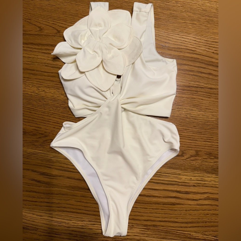 Flower cutout Ivory swimsuit (pre owned)